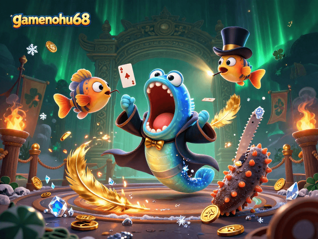 Experience thrilling magic acts at gamenohu68 with playful underwater creatures and dynamic casino elements.