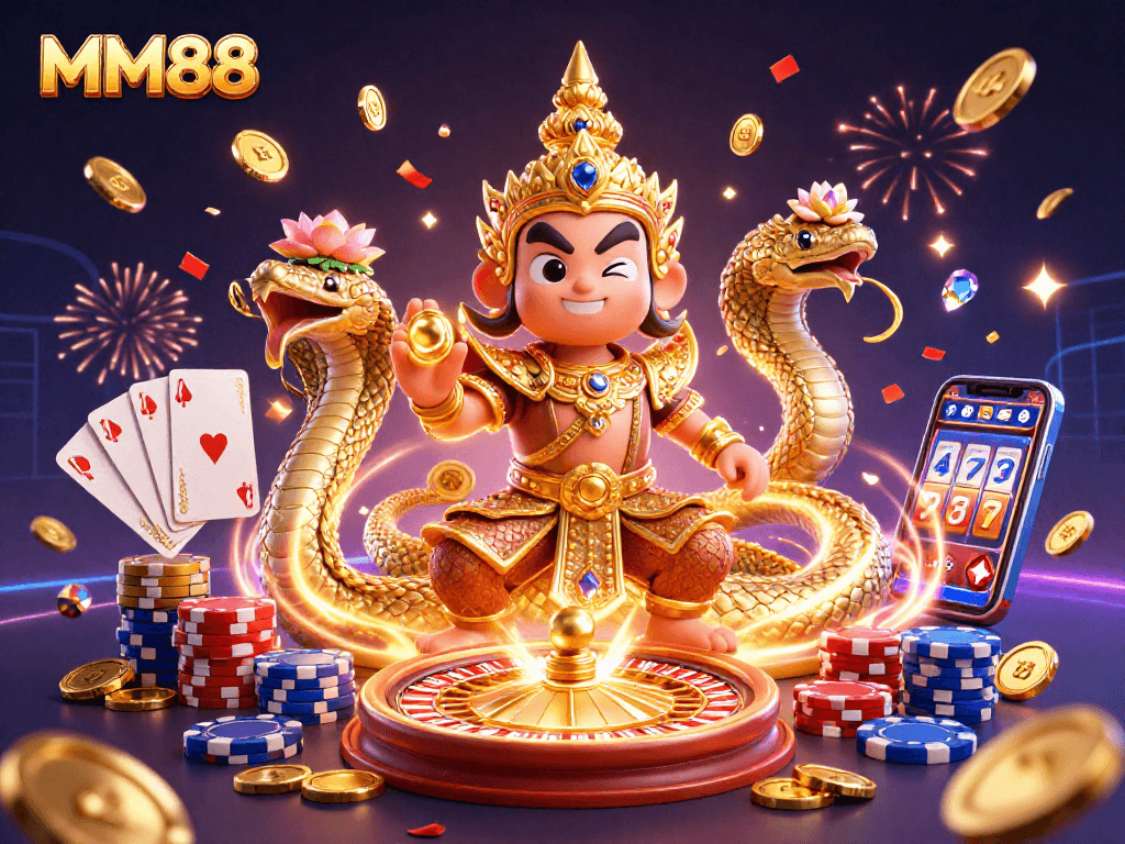 Engage with MM88's vibrant online casino experience featuring intricately designed characters and thrilling game elements.