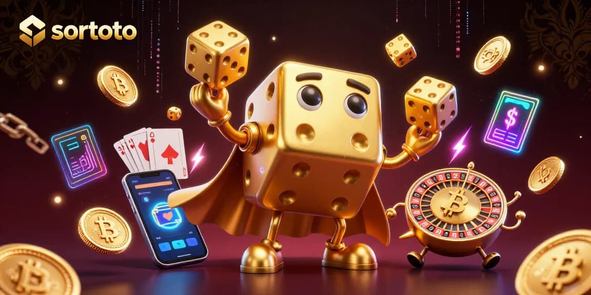 Experience the dynamic world of sortoto with golden dice and crypto elements in a thrilling casino scene.