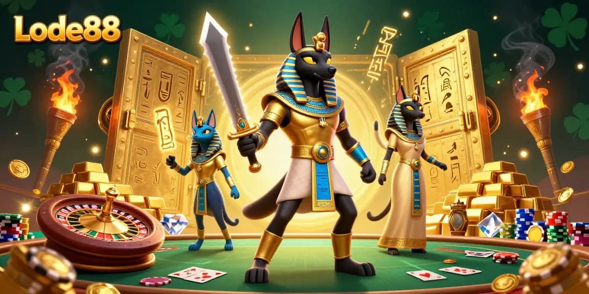 Experience thrilling gameplay at Lode88 with vibrant casino elements and rich Egyptian-themed illustrations.