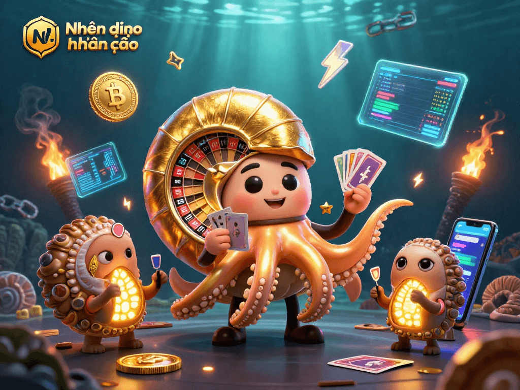 Engage with Nhận định kèo nhà cái through this vibrant 3D casino illustration featuring a glowing nautilus roulette wheel.