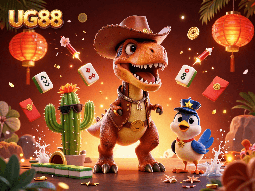 Experience the excitement of gambling with UG88, featuring a dynamic 3D casino scene rich in elements.