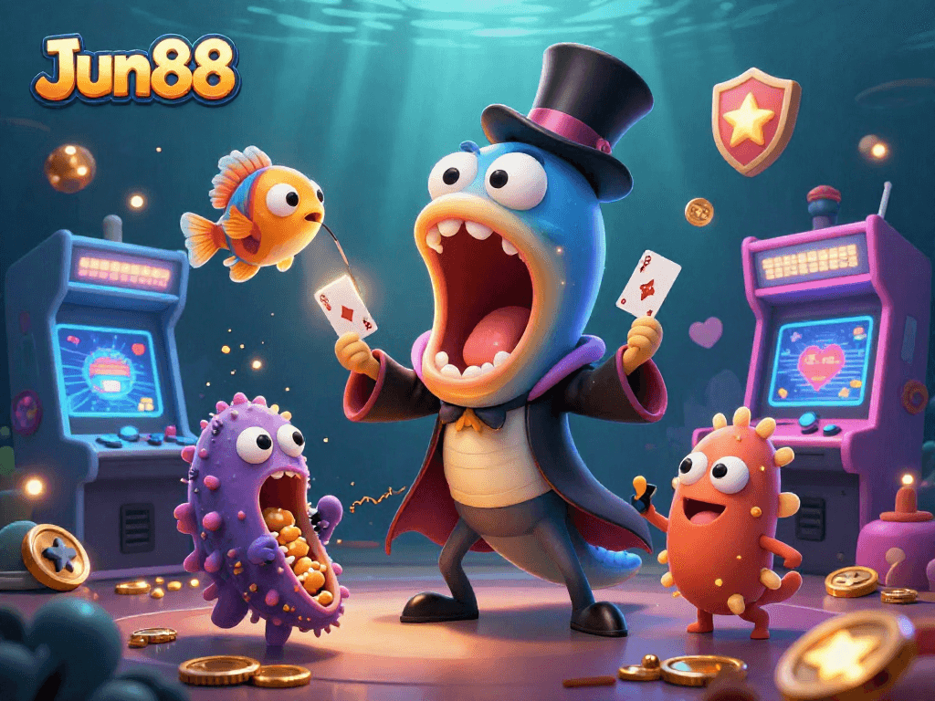 Engage in thrilling card magic at Jun88 with our unique underwater casino scene featuring vibrant game elements.