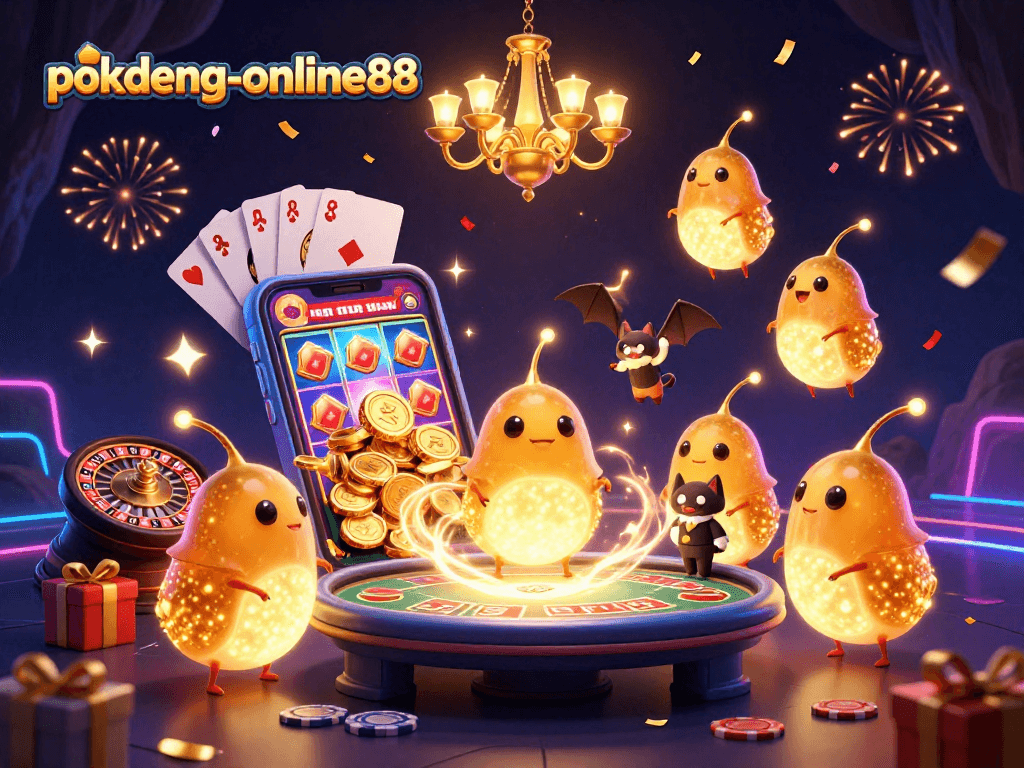 Experience exciting gameplay and vibrant visuals at pokdeng-online88 with glowworms lighting the casino scene.