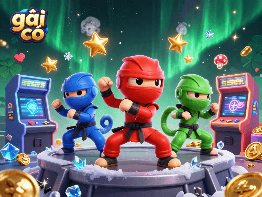 Engage in thrilling gameplay with gái gọi, featuring ninja chameleons amidst vibrant casino elements.