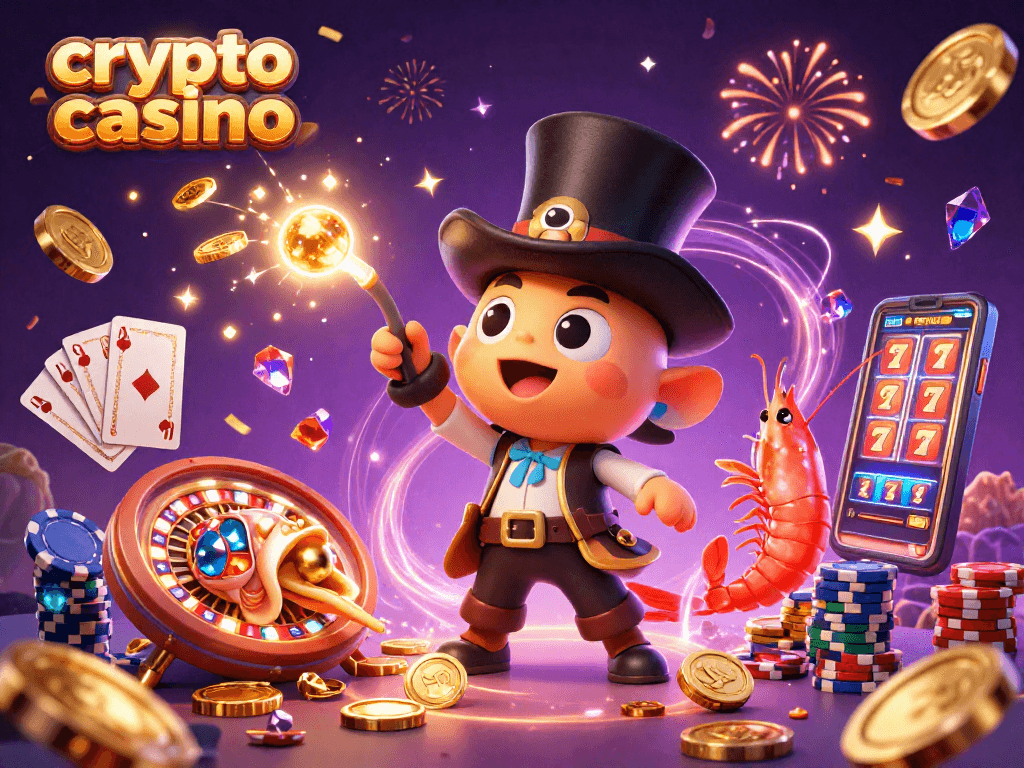 Engage with the crypto casino scene featuring a glowing anglerfish, pirate shrimp, and gem snail.