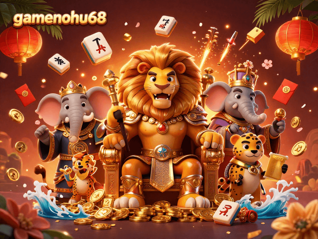 Engage with gamenohu68 gaming fun as lion king and friends celebrate jackpots.