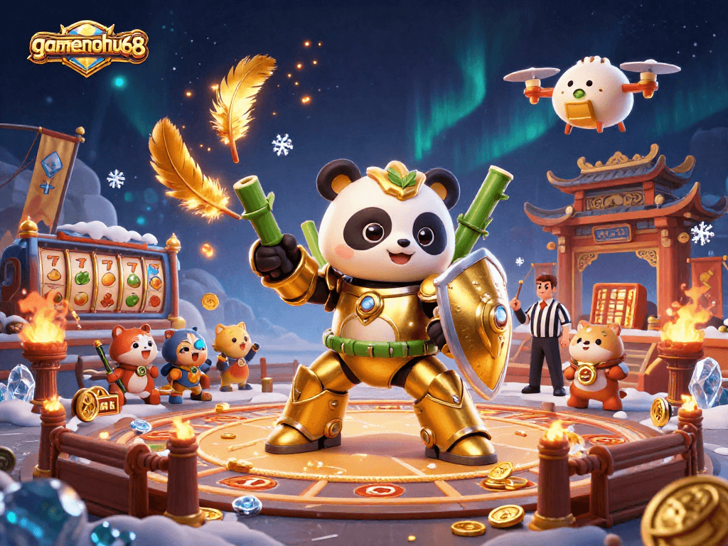 Experience the thrill of gamenohu68 in this lively 3D casino arena with dynamic game elements.