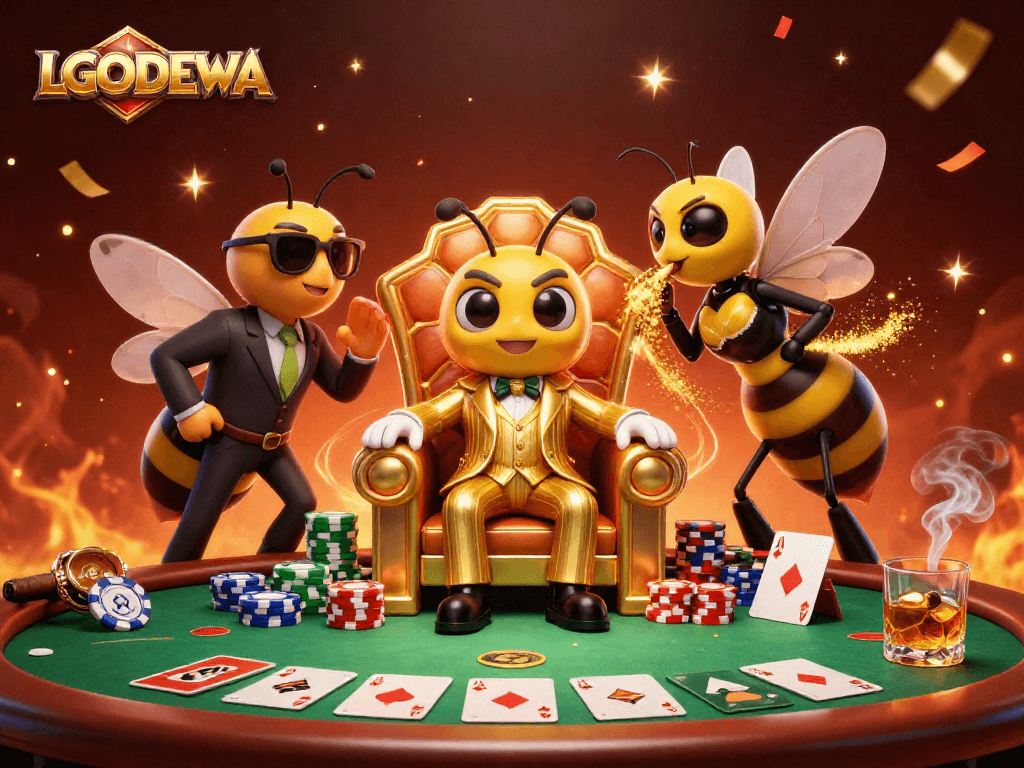 Join the LGODEWA casino scene with a buzzing bumblebee mob boss and poker excitement!