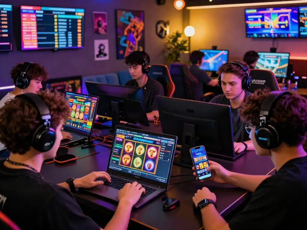 Players enjoying thrilling online slot jackpot games with vibrant visuals and engaging interfaces