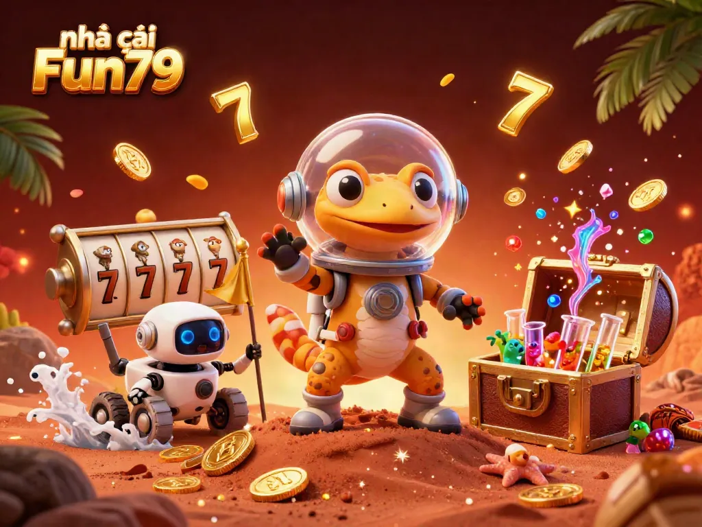 Experience house thrills at nhà cái Fun79 with a cartoon Martian gecko uncovering an extraordinary casino on Mars.