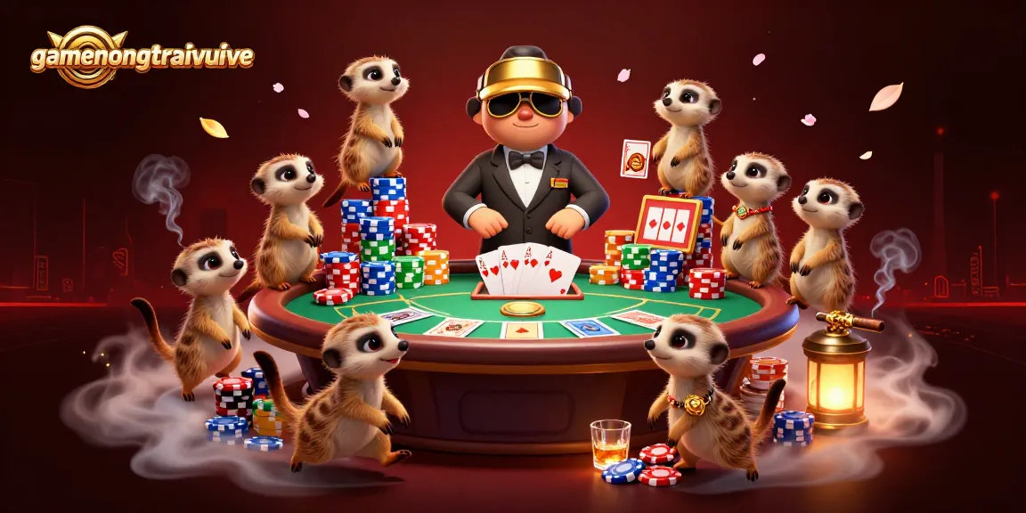 Experience the vibrant gaming scene at gamenongtraivuive with animated meerkats at a poker table.