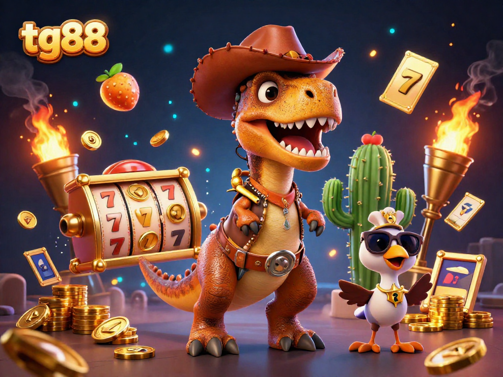 Enjoy thrilling gaming with tg88's slot reels and jackpot dreams in this vibrant scene.