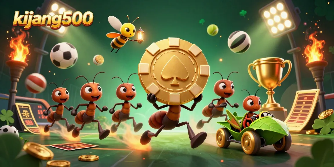 Kijang500 captures ants on a heist with a giant poker chip, emphasizing teamwork and strategy in gaming.