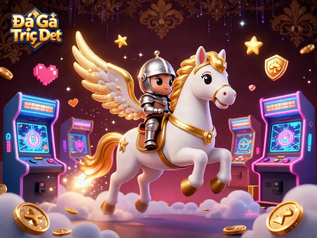 Experience Đá Gà Trực Tiếp in an electrifying 3D battle arena with knights and game elements.