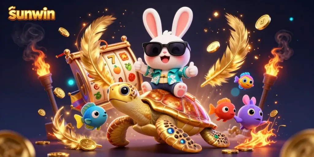 Experience exciting gameplay with sunwin's vibrant slots and lucky characters in a dynamic casino scene.