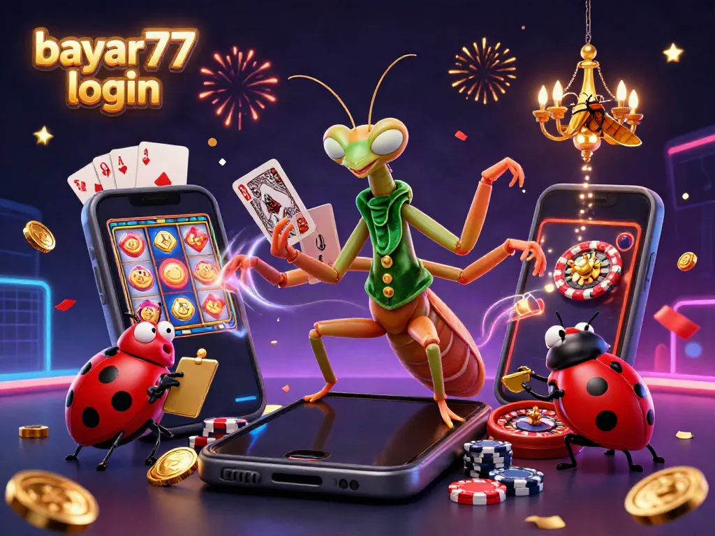 Experience seamless gaming with the vibrant bayart77 login illustration featuring a mantis dealer and active casino elements.