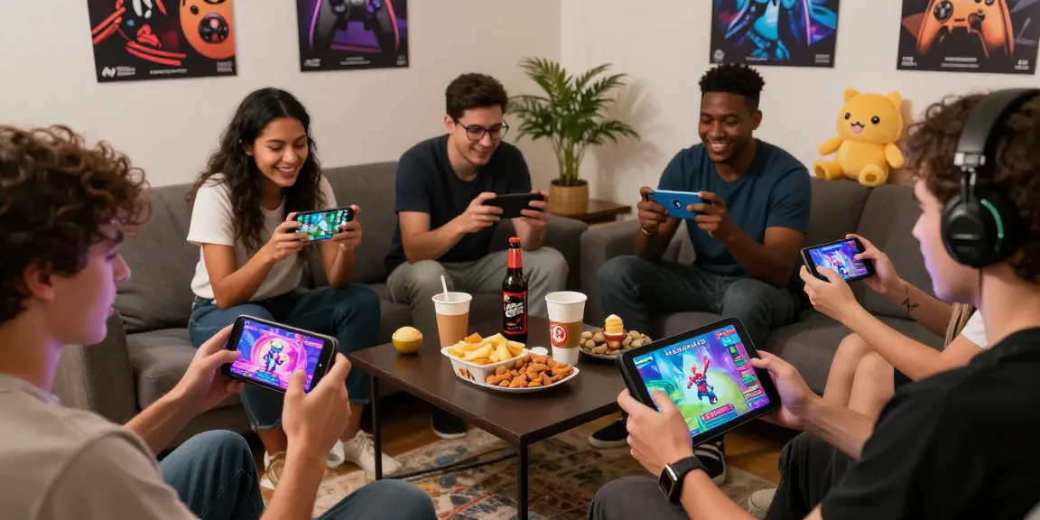 Players enjoying free mobile porn games together in a cozy setting