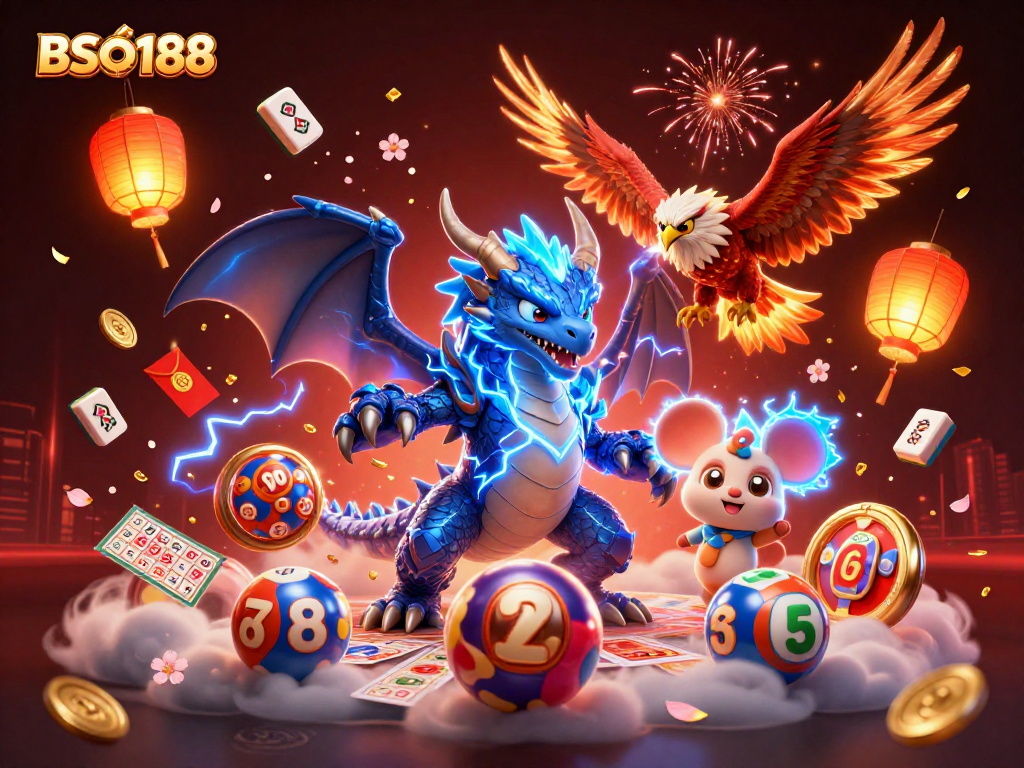 Experience thrilling wins with BSO188, featuring vibrant lottery elements and dynamic characters.