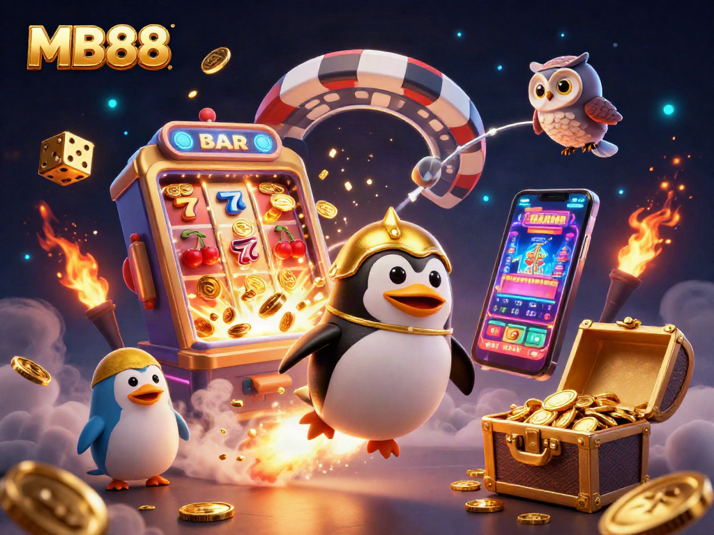 Experience the thrill of MB88 as the golden penguin blasts through cosmic jackpots!