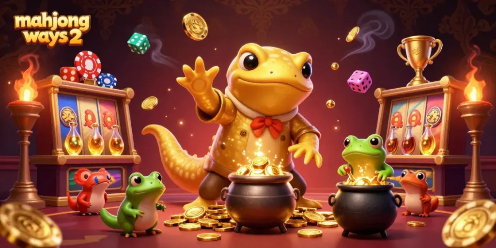 Engage with mahjong ways 2 in a vibrant casino setting featuring golden salamander alchemist and lively gaming elements.