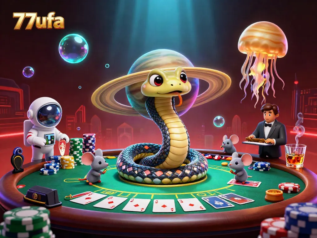 Experience the excitement of betting at 77ufa in a vibrant 3D casino scene.