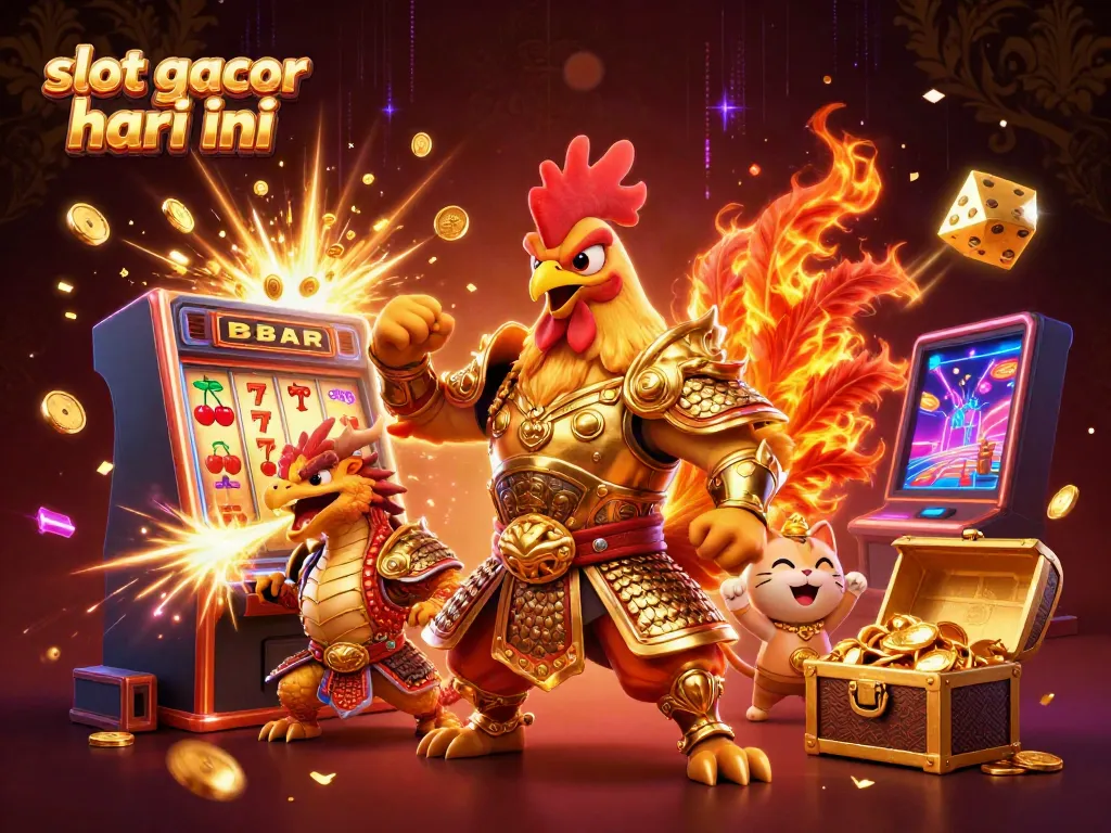 Menangkan slot gacor hari ini dengan ilustrasi kasino yang berenergi penuh dengan simbol kemenangan dan karakter menarik.