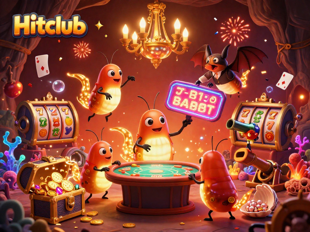 Experience the excitement of Hitclub as glowworms illuminate a vibrant cave casino filled with gold coins and gaming treasures.