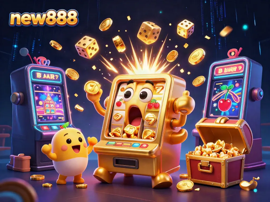 Experience the excitement of winning at new888 with golden slot machine and sparkling coins