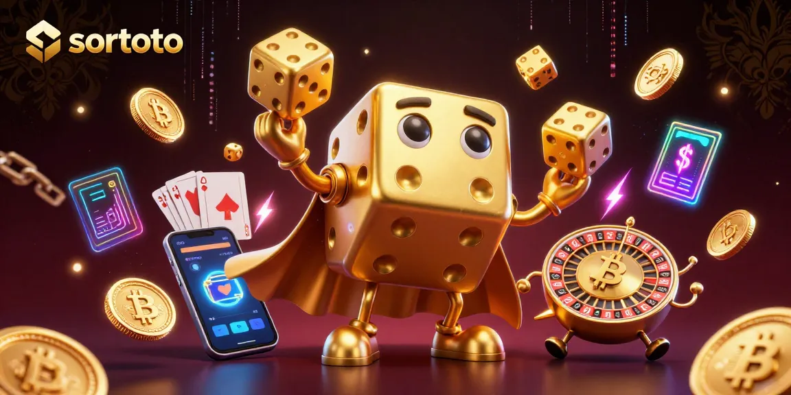 Experience the dynamic world of sortoto with golden dice and crypto elements in a thrilling casino scene.