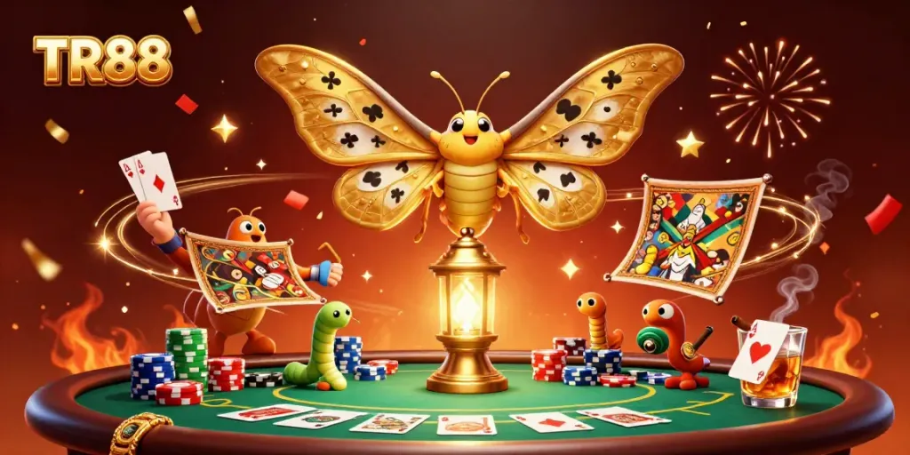 Experience thrilling card action with TR88 as the atlas moth illuminates the casino scene.