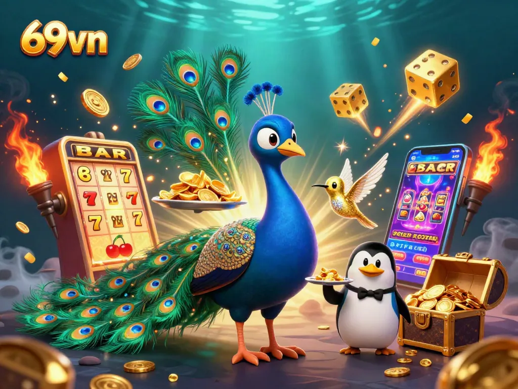 Engage in 69vn's thrilling jackpot slots with rich visuals and lively characters.