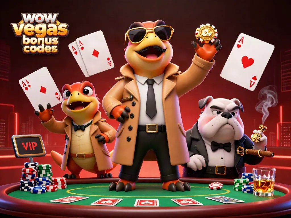 Engage with WOW Vegas bonus codes and discover thrilling casino offers in this vibrant illustration.