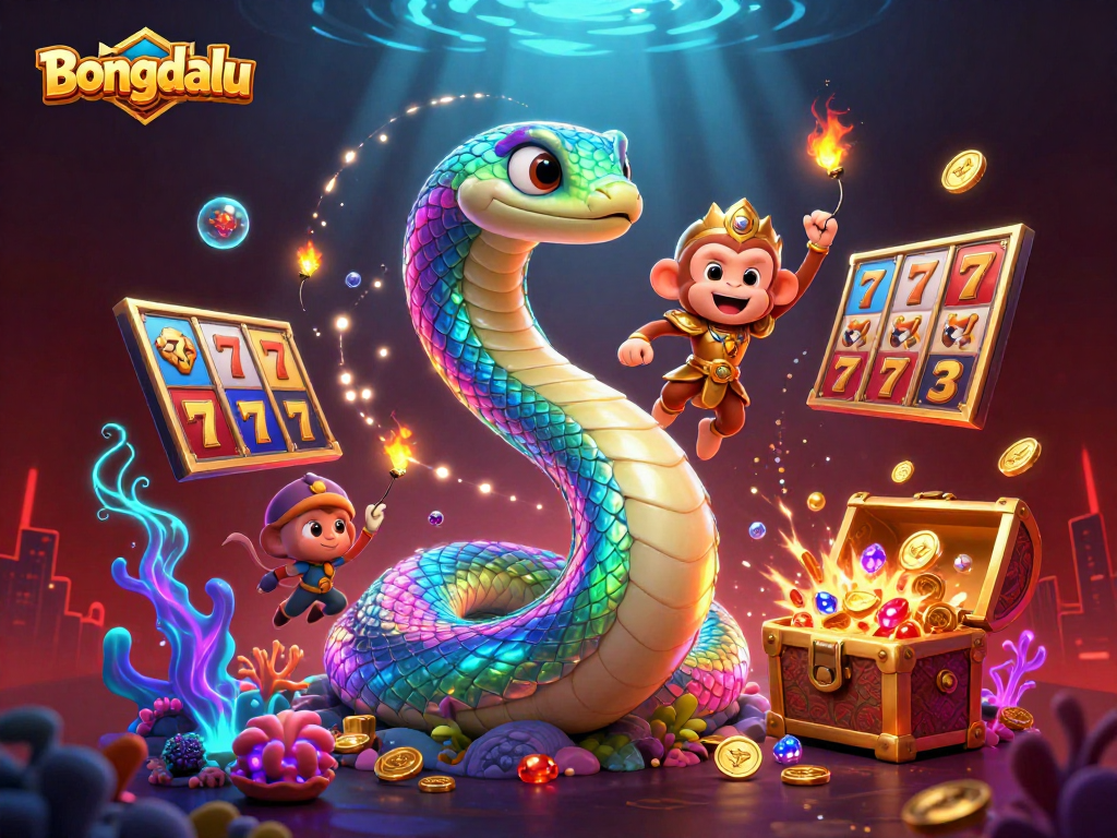 Bongdalu showcases colorful slot elements and vibrant characters in a dynamic casino setting.