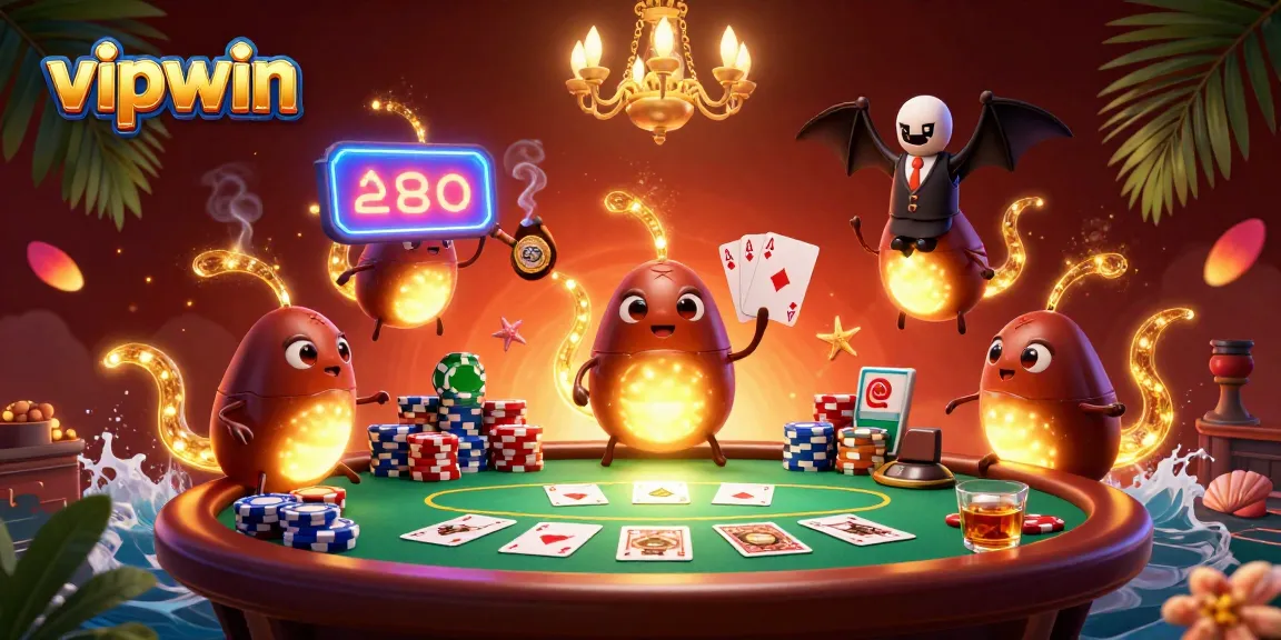 Experience fun gaming at vipwin casino with vibrant glowworms and poker action.