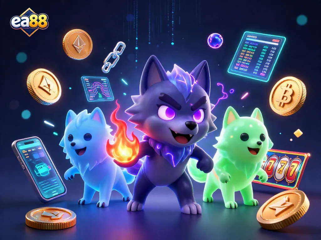 Win big with ea88 in this vibrant 3D digital casino illustration featuring dynamic slot game elements.