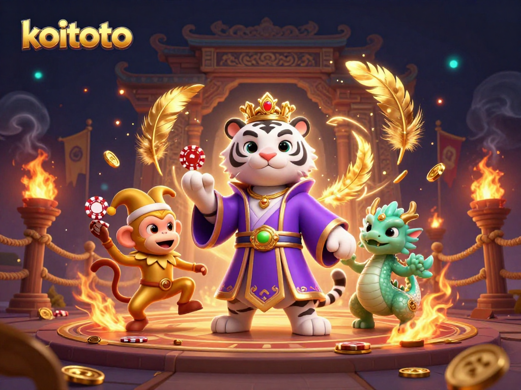 Permainan koitoto yang menarik dengan harimau putih, kera emas, dan naga giok hidup pada arena pertarungan.