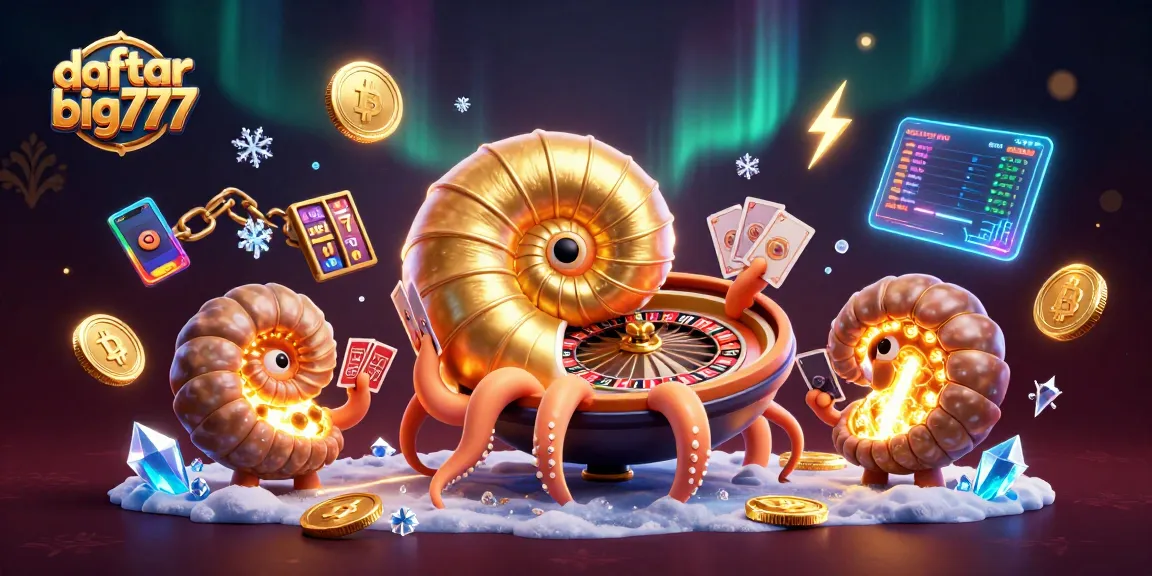 Engage with the fun of daftar big777 through a vibrant 3D casino illustration featuring a giant nautilus and crypto elements.