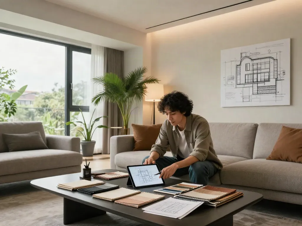 Desain interior ruangan nyaman oleh lotus88 dengan pencahayaan alami dan elemen arsitektur yang modern.