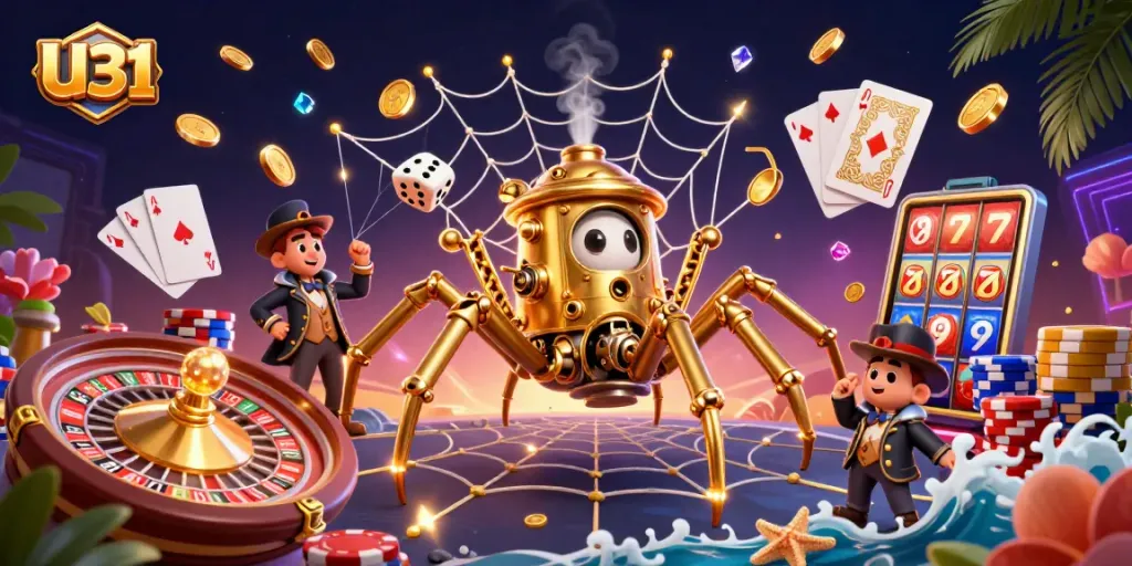 Experience vibrant gaming thrills with U31's captivating steampunk casino illustration featuring dynamic elements.