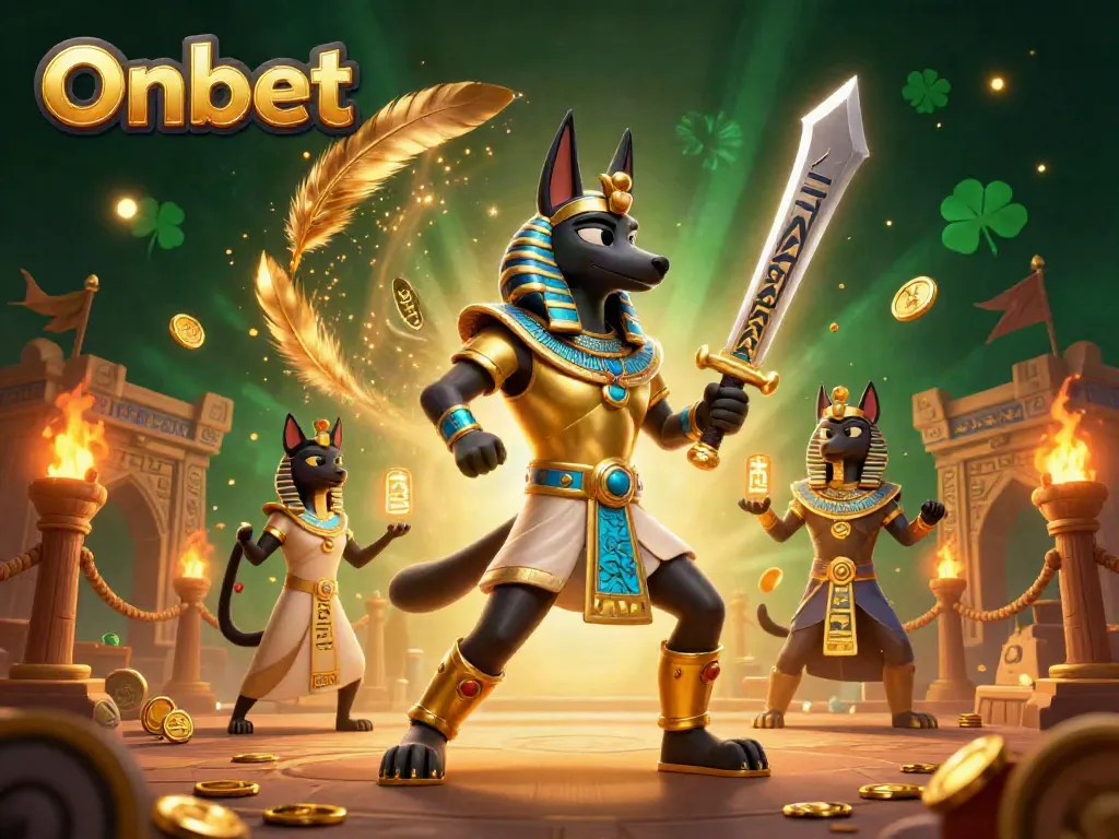 Experience the thrill of Onbet with ancient Egyptian warriors in a dynamic gambling scene.