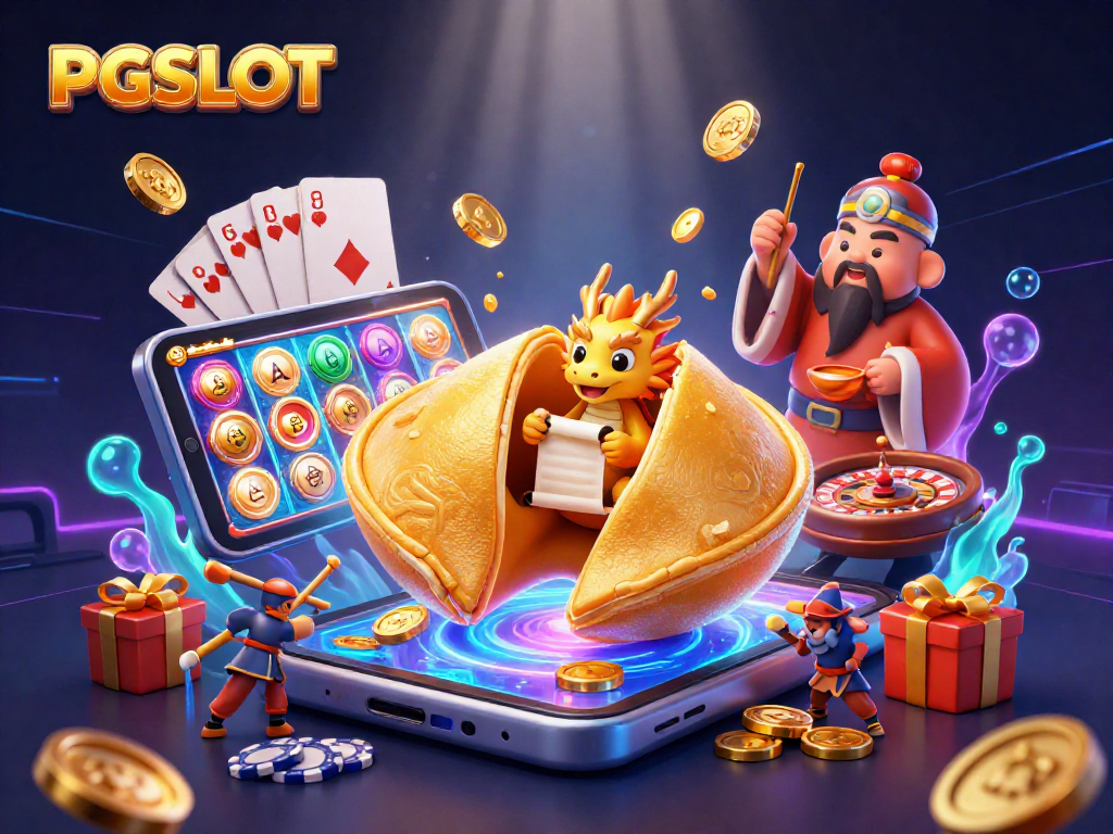 Spin the PGSLOT reels with a vibrant golden scene featuring a dragon, slots, and treasure!