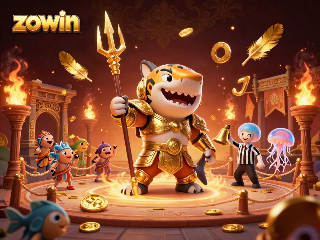 Zowin's dynamic gaming experience with a gladiator shark amid vibrant underwater action, capturing the thrill of online gambling.
