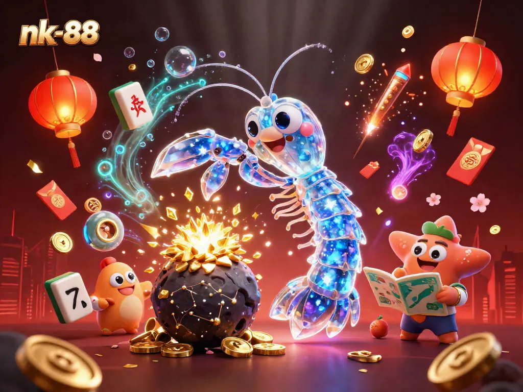 Experience thrilling slots action in a vibrant scene with nk-88's galactic characters and casino elements.