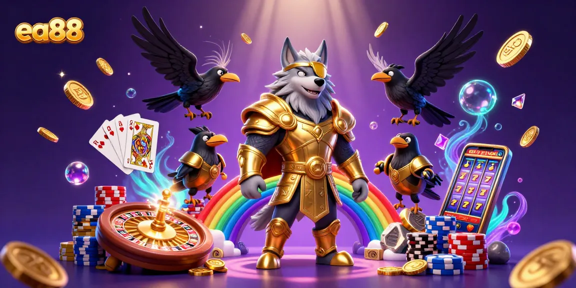 Experience exhilarating gaming with ea88 in this vibrant 3D casino scene featuring Odin and poker elements.