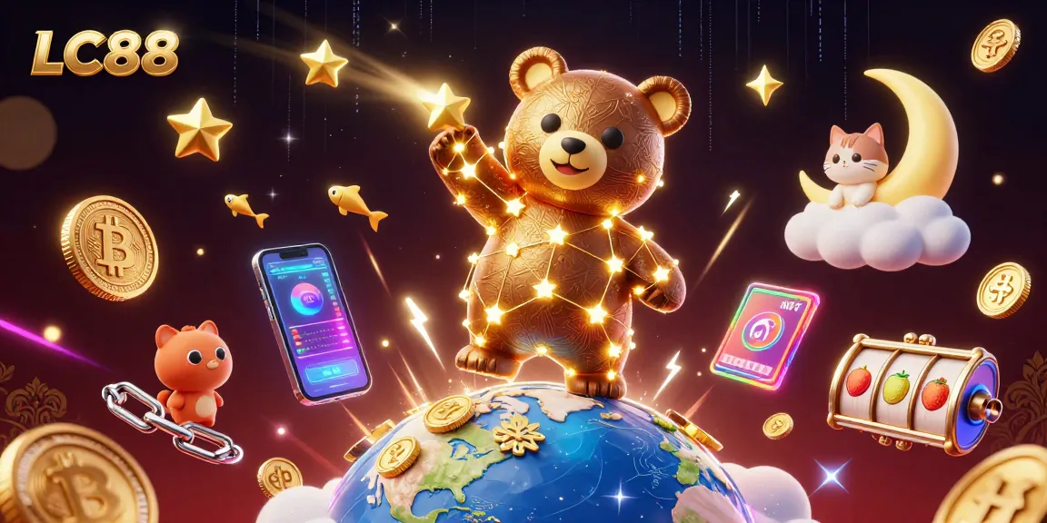 Engage in the thrilling LC88 casino experience with vibrant coins and enchanting characters in a dazzling 3D scene.