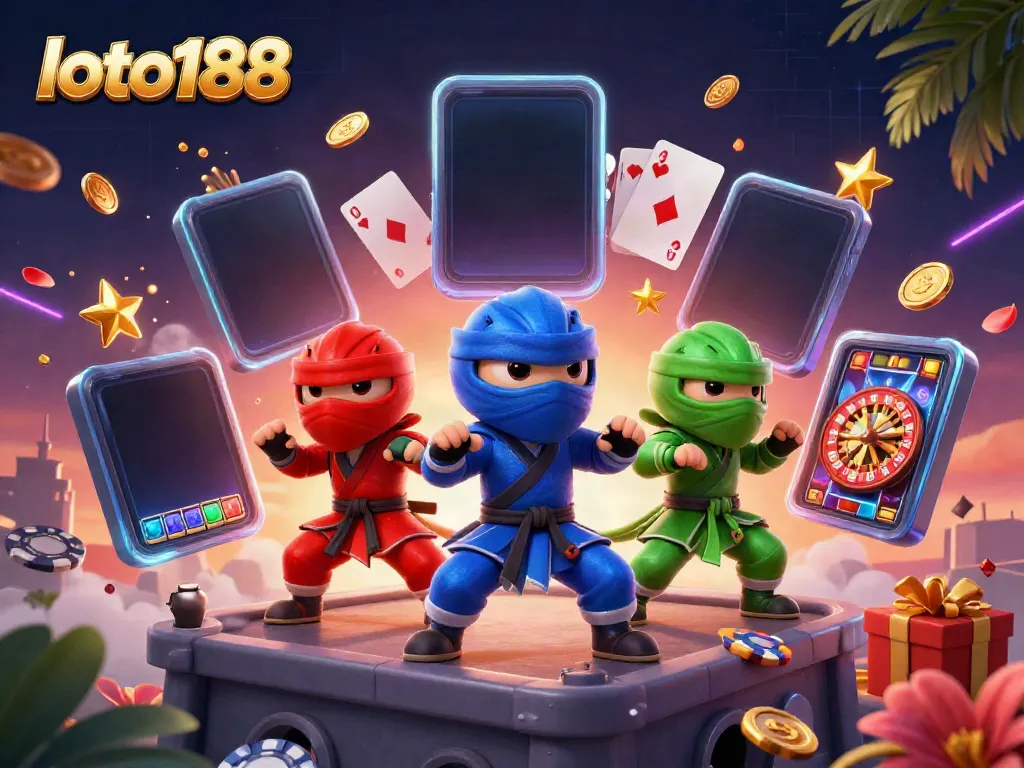 Experience the thrill of loto188 with a vibrant scene of ninja chameleons showcasing exciting slot game elements.