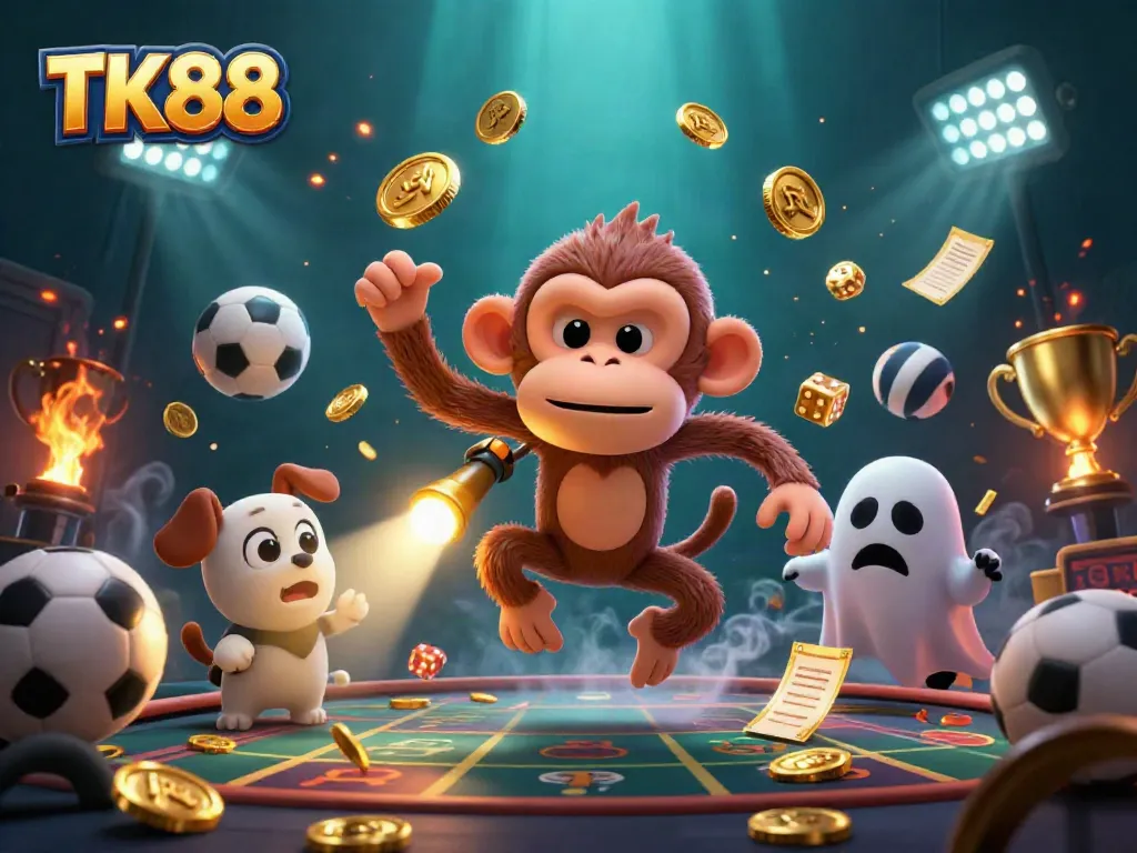 Track exciting TK88 casino adventures with a juggling monkey and ghost-hunter puppy in action!