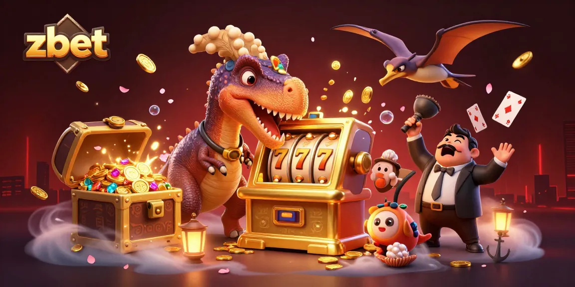 zbet slot machine jackpot scene with pachycephalosaurus, ankylosaur manager, and coins flying
