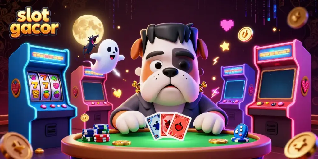 Engage with slot gacor theme featuring vibrant characters and slots in a magical casino scene.